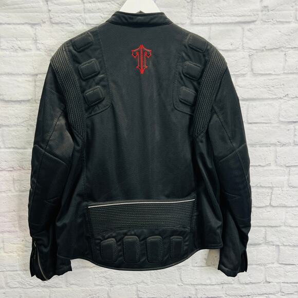 Vintage Thrill Ride Mens Motorcycle Jacket Size XL Black Mesh Padded Belted - Picture 2 of 9